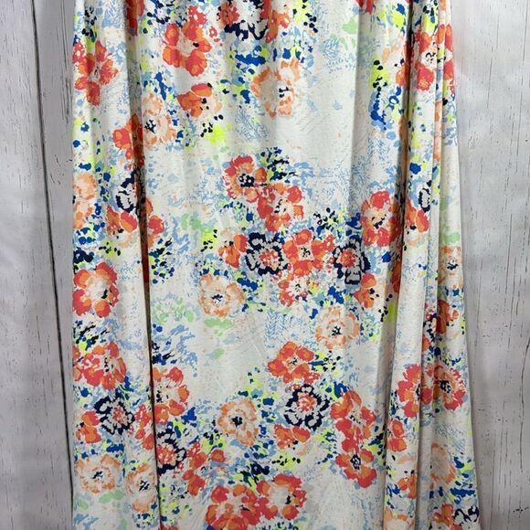 Energie Womens Strapless Boho High Low Floral Y2K Summer Tan Orange Midi Dress - Picture 14 of 15
